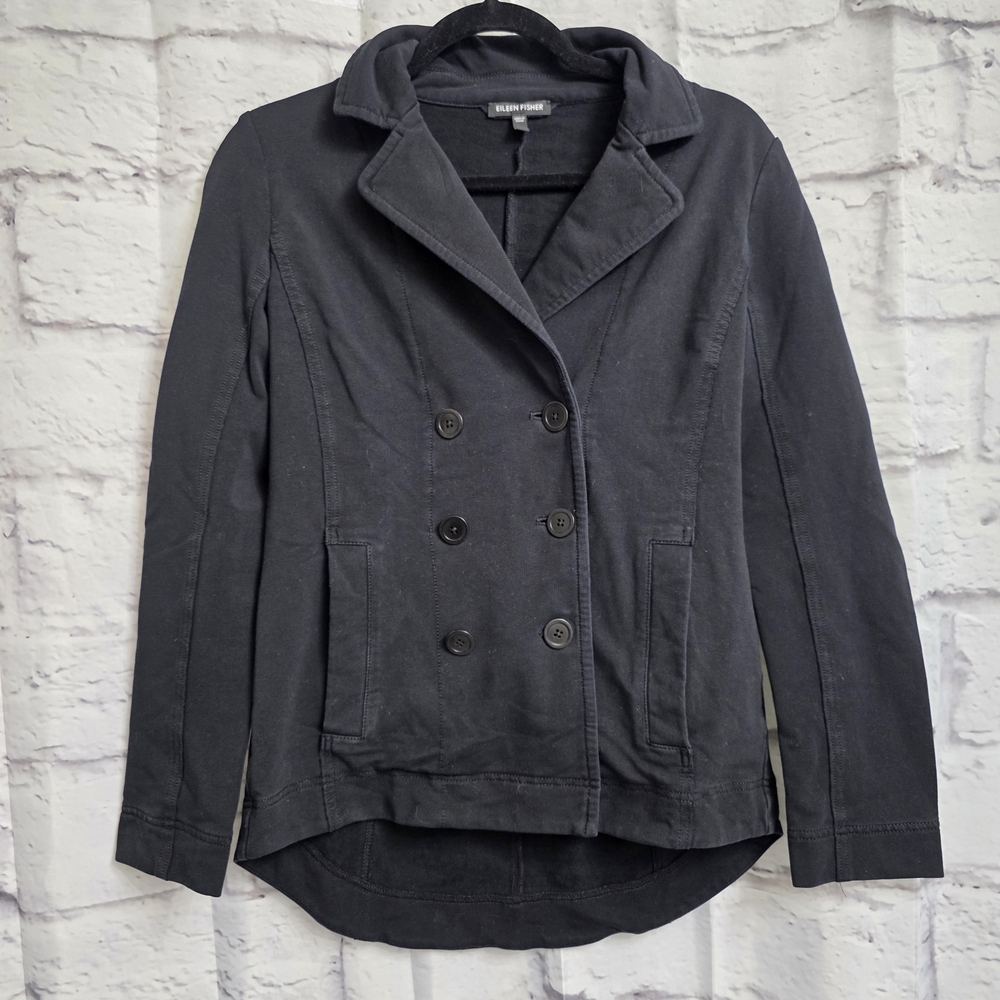 Eileen Fisher Jacket Black Double Breated Stretch Pea Size XS